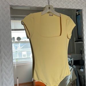 square-neck yellow free people bodysuit